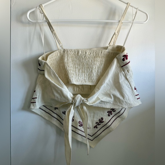 Thirty Thirty Cream Embroidered Bandana Crop Top with Burgundy Accents, Size S - Picture 2 of 6